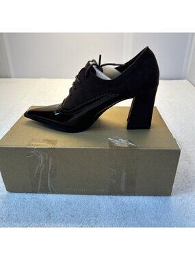 Daisi Q High Heels Point Toe Lace Up Granny Goth Shoes Brown Suede Women SZ 6.5